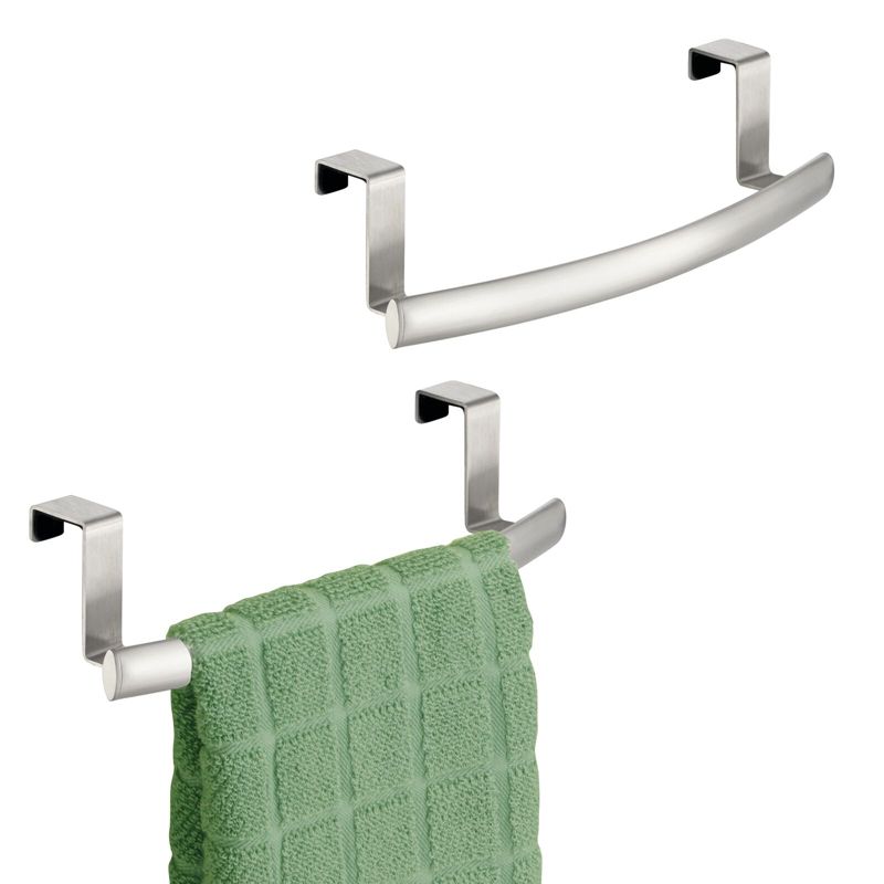 mDesign Steel Over Door Curved Towel Bar Storage Hanger - 2 Pack, Brushed Chrome, 1 of 8