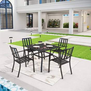 5pc Metal Indoor/Outdoor 37" Square Striped Dining Table with Arm Chairs & 1.57" Umbrella Hole - Captiva Designs