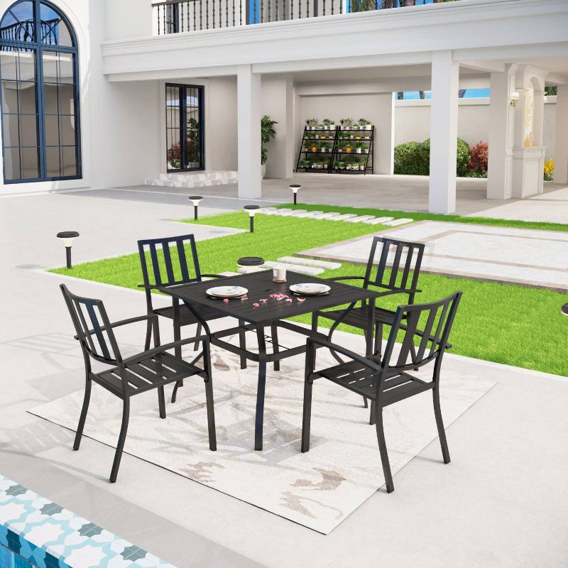 5pc Metal Indoor/Outdoor 37&#34; Square Striped Dining Table with Arm Chairs &#38; 1.57&#34; Umbrella Hole - Captiva Designs, 1 of 14