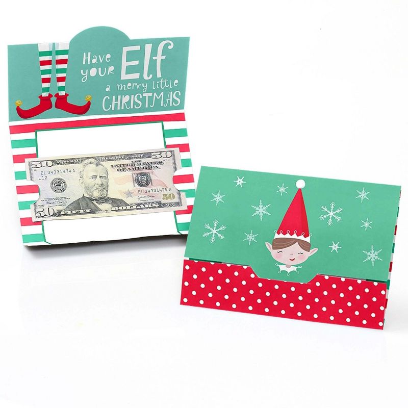 Big Dot of Happiness Elf Squad - Kids Elf Christmas and Birthday Party Money and Gift Card Holders - Set of 8, 1 of 5