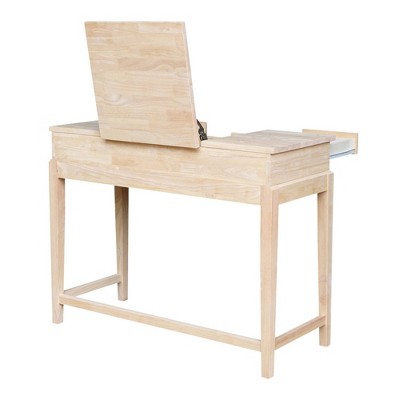 Classic Unfinished Rubberwood Vanity Table with Flip-Up Mirror