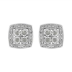 Haus of Brilliance Silver 1/4 cttw Round Cut Diamond Square Shape Milgrain Stud Earrings - 1 of 4