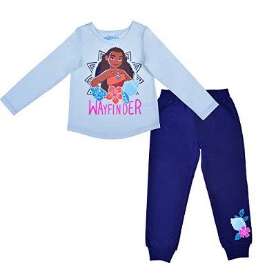 Disney Girl's 2-Pack Moana Wayfinder Long Sleeve Graphic Tee and Jogger Pants For Kids
