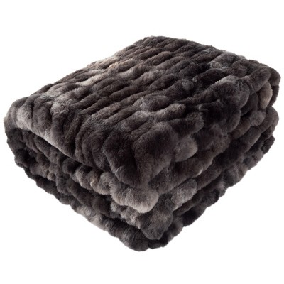 Photo 1 of Oversized Ruched Faux Fur Blanket - 60x80-Inch Jacquard Faux Fur Queen-Size Throw for Sofas and Beds - Luxurious Bedding by Lavish Home (Black)