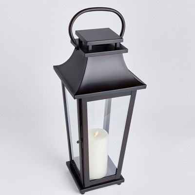 Black Metal and Glass Hanging Candle Lantern
