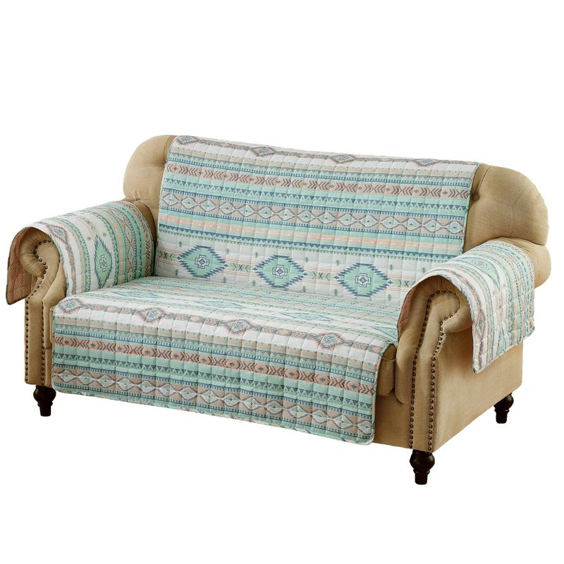 Reversible Phoenix Loveseat Furniture Protector Slipcover Turquoise - Greenland Home Fashions, 1 of 8