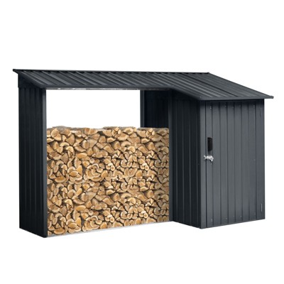 NicBex 8.86x5 Ft Outdoor Storage Shed with Lockable Door,Firewood Rack for Backyard Garden Patio Porch,Black
