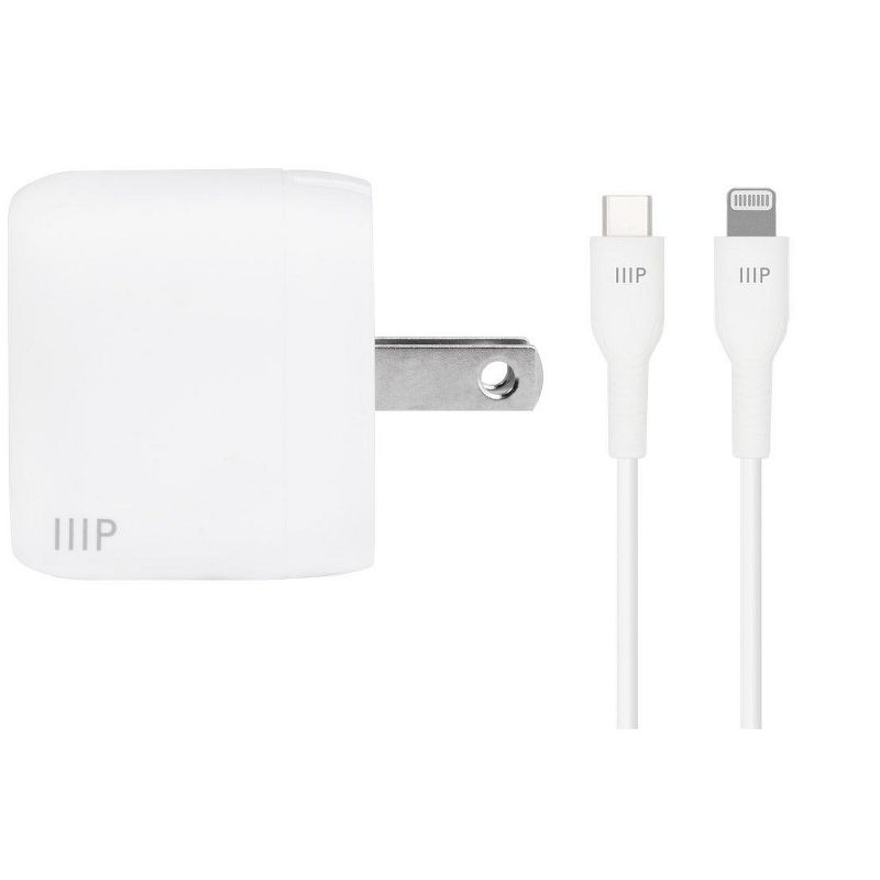 Monoprice iPhone Pro Charging Bundle - MFi Certified 1.2m (4ft) Rapid Charge Cable and 20W 1-port PD GaN Technology Foldable Wall Charger White, Power, 3 of 7