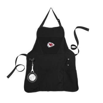 Evergreen Kansas City Chiefs Black Grill Apron- 26 x 30 Inches Durable Cotton with Tool Pockets and Beverage Holder