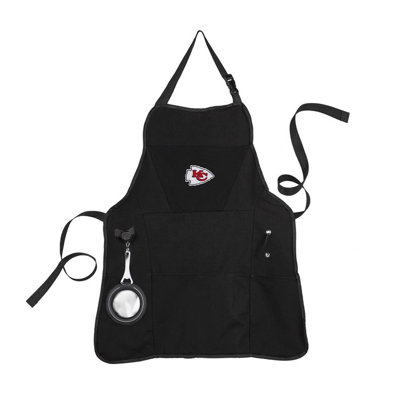 Evergreen Kansas City Chiefs Black Grill Apron- 26 x 30 Inches Durable Cotton with Tool Pockets and Beverage Holder, 1 of 2