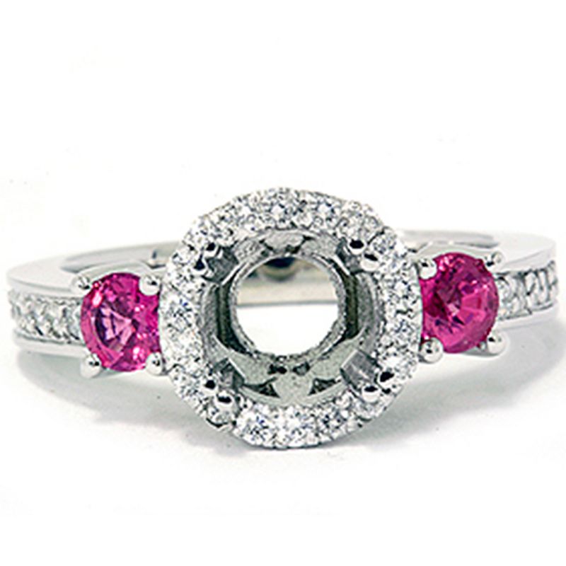 Pompeii3 3/4ct Pink Sapphire & Diamond Engagement Ring Semi Mount 14K White Gold, 1 of 5