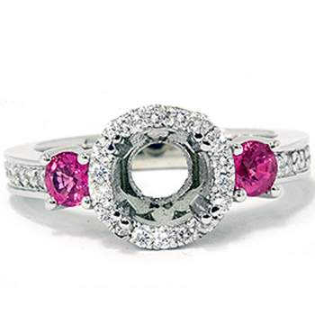 Pompeii3 3/4ct Pink Sapphire & Diamond Engagement Ring Semi Mount 14K White Gold