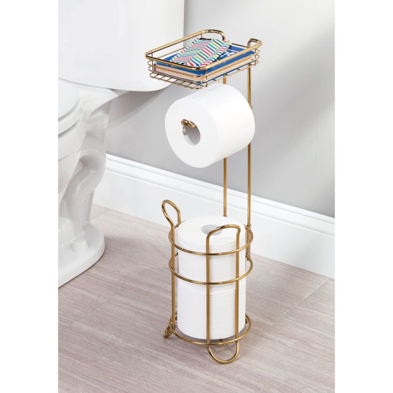 mDesign Steel Free Standing Toilet Paper Holder Stand and Dispenser, 2 of 7