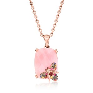 Ross-Simons Pink Opal Bumblebee Pendant Necklace With .10 ct. t.w. Multicolored Sapphire and Garnet Accent in 18kt Rose Gold Over Sterling Size 18 - 1 of 3
