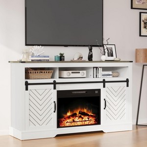 Heynemo Fireplace TV Stand for 65''+, Farmhouse Entertainment Center with 23" Electric Fireplace with Remote and Sliding Bar Door - 1 of 4