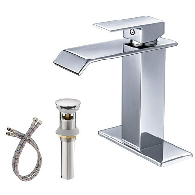 BWE Waterfall Single Hole Single-Handle Low-Arc Bathroom Faucet With Supply Line
