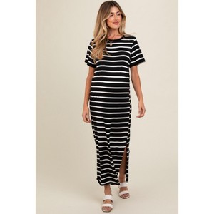 Pinkblush Black Striped Side Slit Maternity Maxi Dress - 1 of 4
