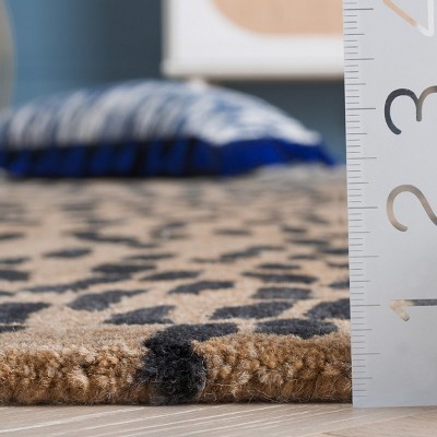 Handmade Tufted Round Leopard Print Wool Rug