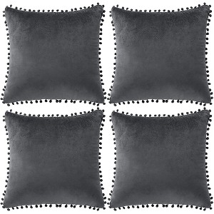 PiccoCasa Velvet Pom-Pom Solid Soft Square Cushion Throw Pillow Covers 4Pcs - 1 of 4