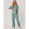 cheibear Women's Satin Summer Short Sleeves Sleepshirt with Pants Lounge Pajamas Sets - 2 of 4