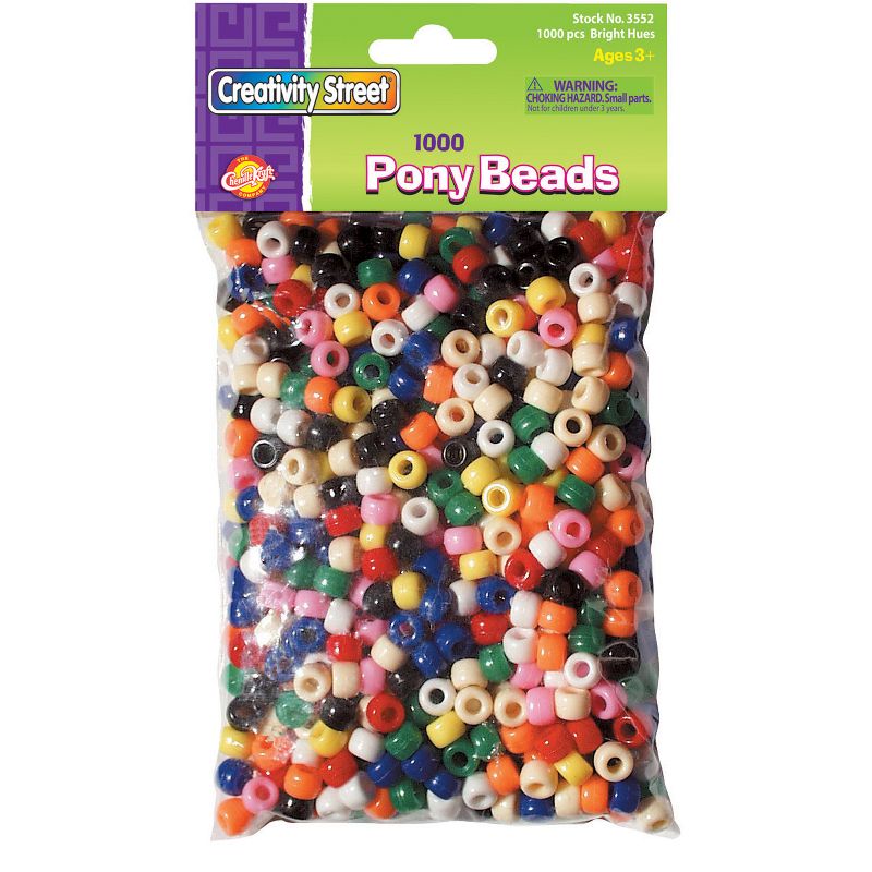 Creativity Street Pony Beads, Assorted Bright Hues, 6 mm x 9 mm, 1000 Per Pack, 3 Packs, 3 of 5