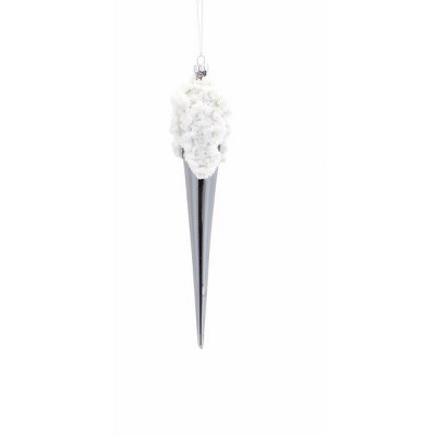 Melrose 8" Snow Flocked Shiny Icicle Christmas Ornament - Silver