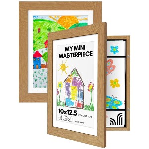 Americanflat 10x12.5 Kids Artwork Picture Frame in Oak- Displays 8.5x11" With Mat and 10x12.5" Without Mat -  2 Pack - 1 of 4