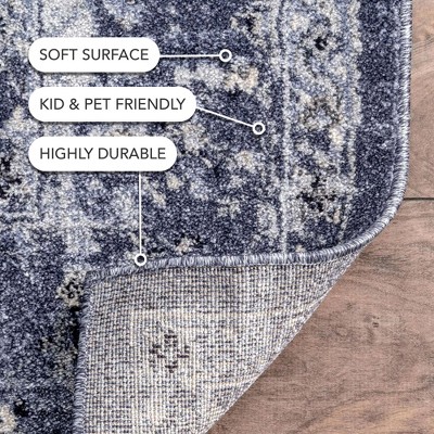 Blue Distressed Floral Synthetic 4' x 6' Area Rug