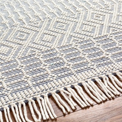 Handmade Blue and Off-White Wool Geometric Area Rug 5' x 7'