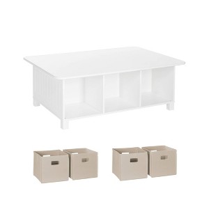 RiverRidge Kids' Desk, Activity and Play Table with 6 Storage Cubbies White with 4 Fabric Bins - 1 of 4