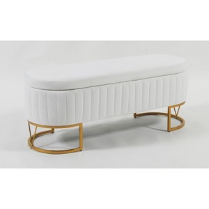 Airsurfer Oval Velvet Storage Bench with Metal Legs, Upholstered Lift-Top Ottoman Bench for Bedroom, Living Room, or Entryway - 1 of 4