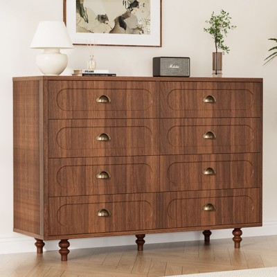 Drawer Dresser, Double Dresser With Solid Wood Legs, Chest Of Dresser For Bedroom, Living Room, Walnut