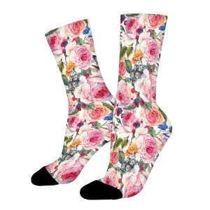 Watercolor Floral Women Printed Crew Socks Funny Funky Socks Soft Polyester Novelty Gifts for Artists Men - 1 of 4