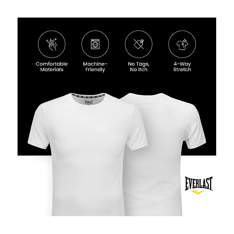 Everlast Men’s 3 Pack Crew Neck Essential Undershirt Tagless Breathable Mens T Shirt Modern Fit, 2 of 6