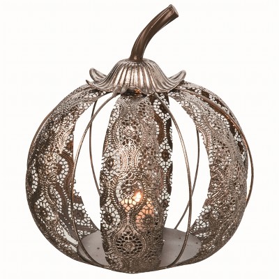 Transpac Metal Silver Harvest Large Die Cut Pumpkin Candle Holder