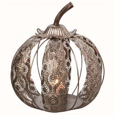 Transpac Metal Silver Harvest Large Die Cut Pumpkin Candle Holder