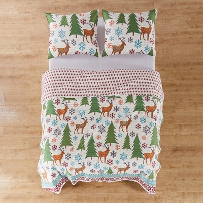 Festive Red and Green Microfiber Twin Quilt Set