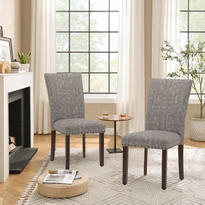 Set of 2 PU Leather Parsons Dining Chairs with Nailhead Trim and Wood Legs, Upholstered Kitchen Side Chairs for Dining Room