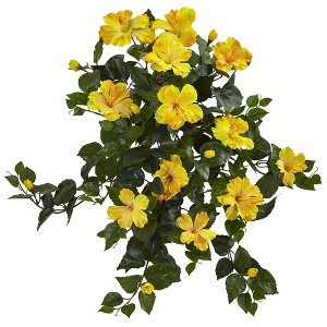 Nearly Natural 24-in Hibiscus Hanging Artificial Plant (Set of 2) - 1 of 1