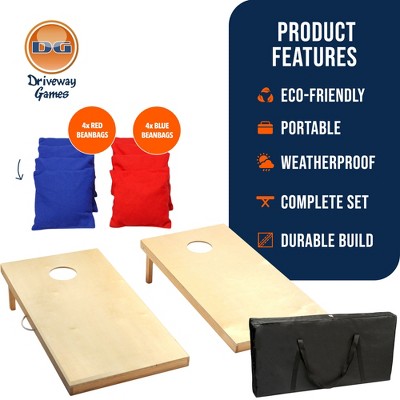 Natural Wood Cornhole Game Set with All-Weather Bean Bags