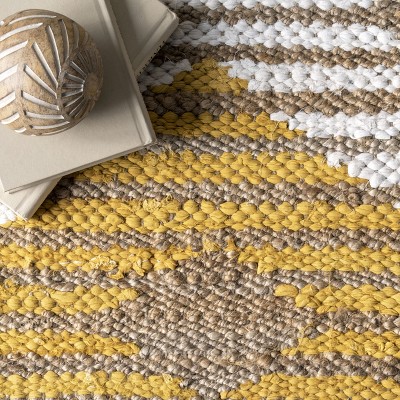 Yellow and Beige Braided Cotton Area Rug