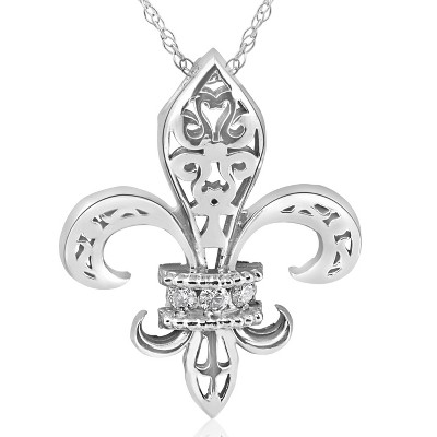 Pompeii3 1/10ct Vintage Fleur De Lis Pendant 14K White Gold 1" Tall