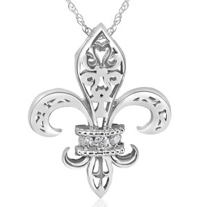 Pompeii3 1/10ct Vintage Fleur De Lis Pendant 14K White Gold 1" Tall - 1 of 4