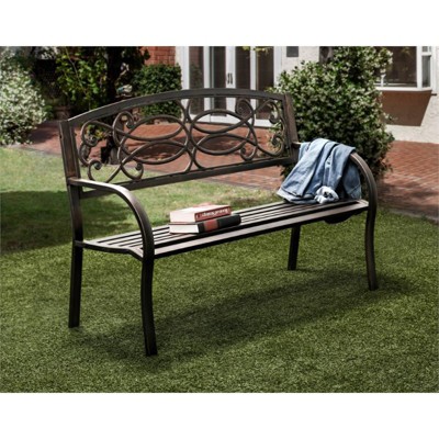 Layne Metal Slatted Patio Bench in Black - Furniture of America