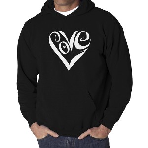 LA Pop Art Men's Word Art Hooded Sweatshirt - Script Love Heart - 1 of 4