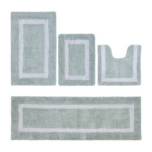 Hotel Bath Rug 100% Premium Cotton Tufted Weave Two Tone Reversible 4 Piece Bathroom Rug Set, Super Soft & Water Absorbent, Machine Washable Bathmat - 1 of 4