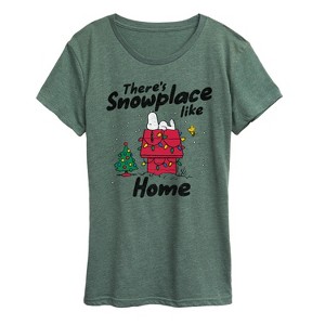 Women's - Peanuts - Theres Snowplace Like Home Short Sleeve Graphic T-Shirt - 1 of 4