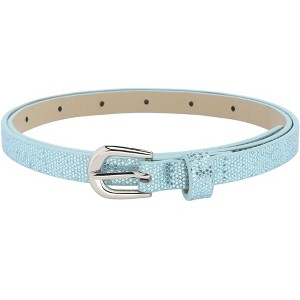 INSPIRE CHIC Women's Shinny Sparkly Bling Extra Thin Skinny PU Leather Waist Belts 1 Pc - 1 of 4