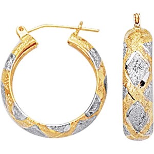 10k Two-Tone Gold 6mm Diamond Pattern Textured Hoop Earrings - 1 of 3