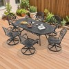 7-Piece Oval Cast Aluminum Outdoor Patio Dining Set with Swivel Chairs & Brown Cushions & Umbrella Hole - 4 of 4